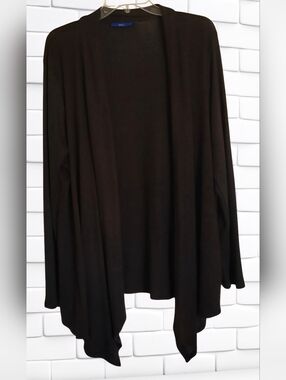 Apt. 9 Black Open Front Draped Cardigan with Waterfall Hem